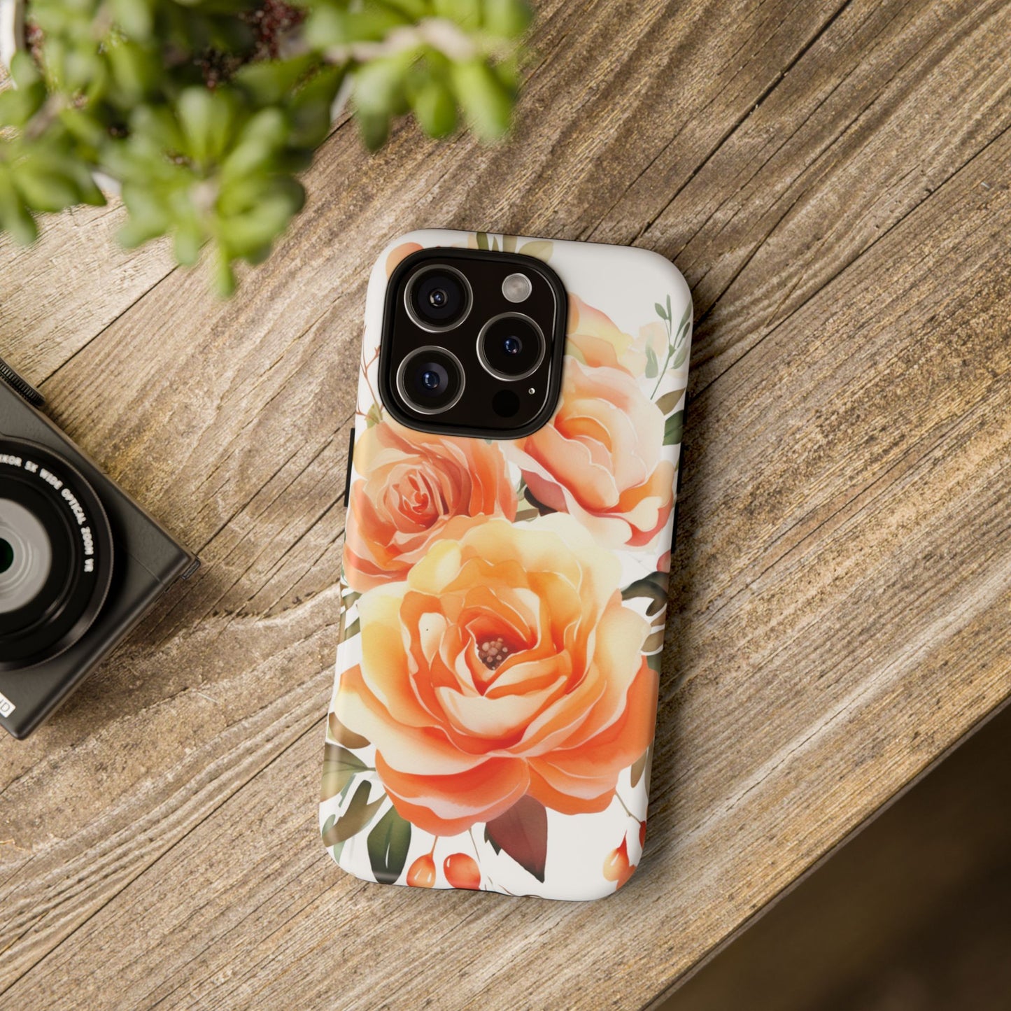 Floral Peach Rose Tough Phone Case — Protective Botanical iPhone Cover