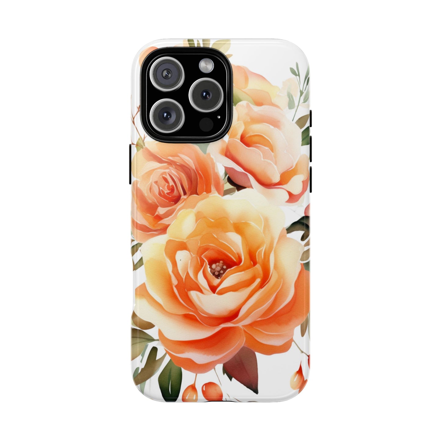 Floral Peach Rose Tough Phone Case — Protective Botanical iPhone Cover