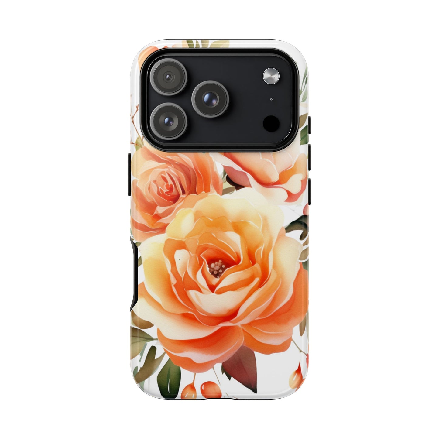 Floral Peach Rose Tough Phone Case — Protective Botanical iPhone Cover