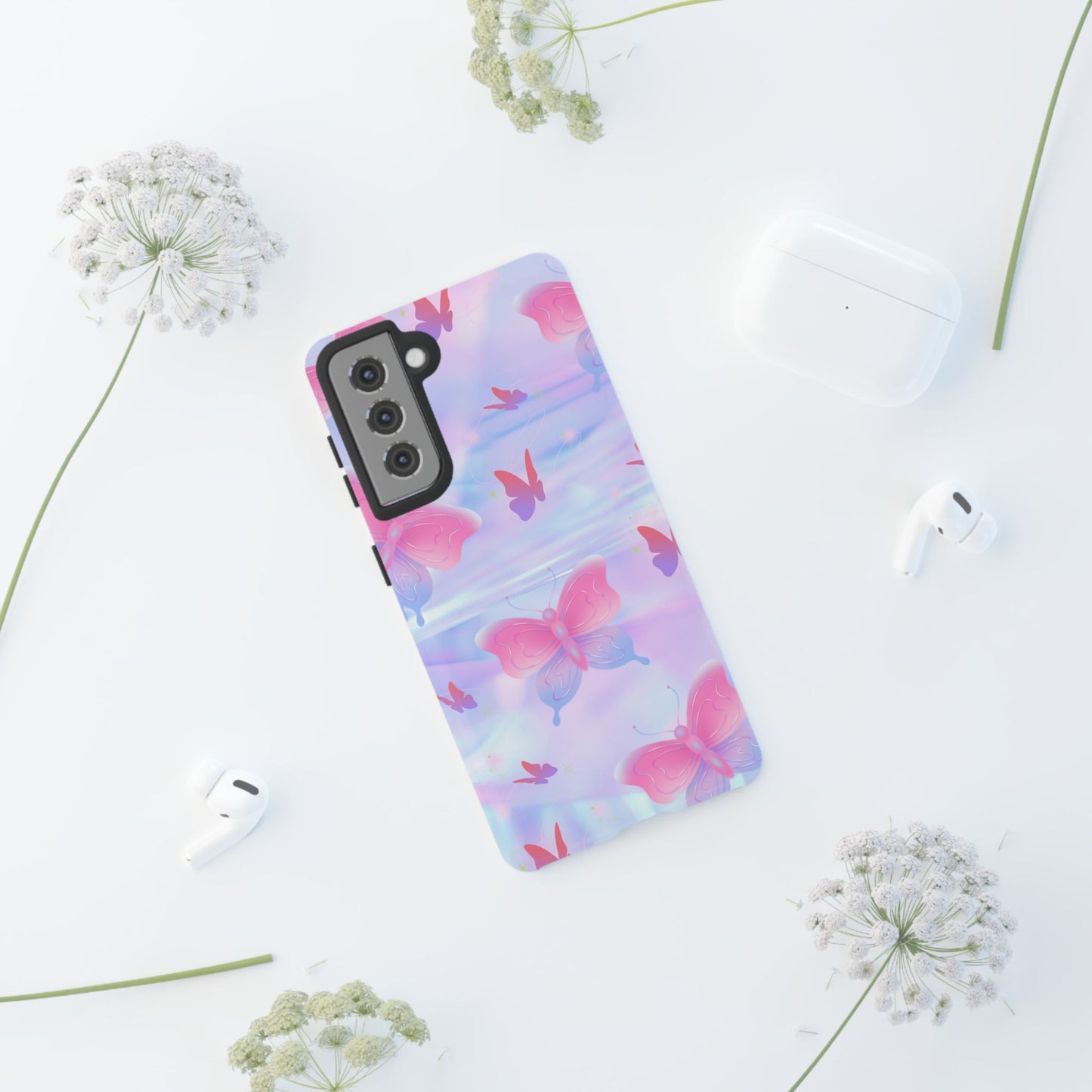 Butterfly Pastel Tough Phone Case — Pink & Lavender Protective Cover