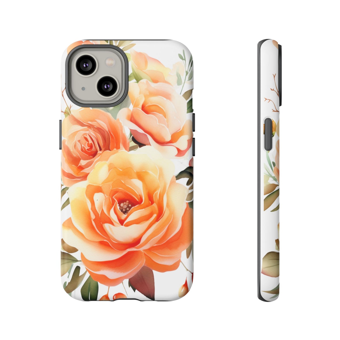 Floral Peach Rose Tough Phone Case — Protective Botanical iPhone Cover