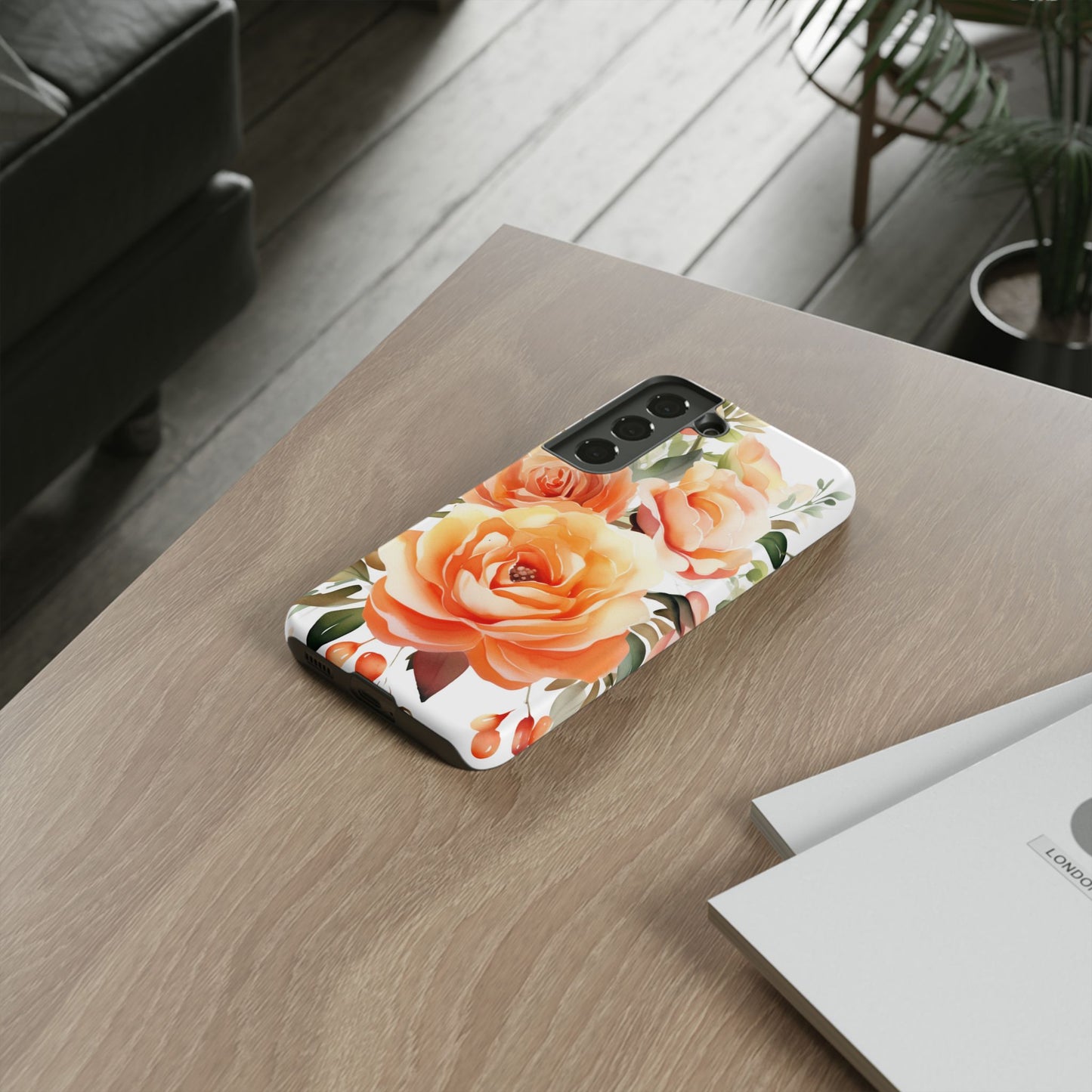 Floral Peach Rose Tough Phone Case — Protective Botanical iPhone Cover