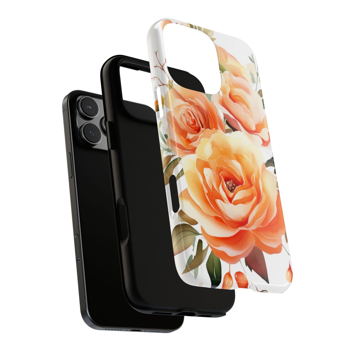 Floral Peach Rose Tough Phone Case — Protective Botanical iPhone Cover