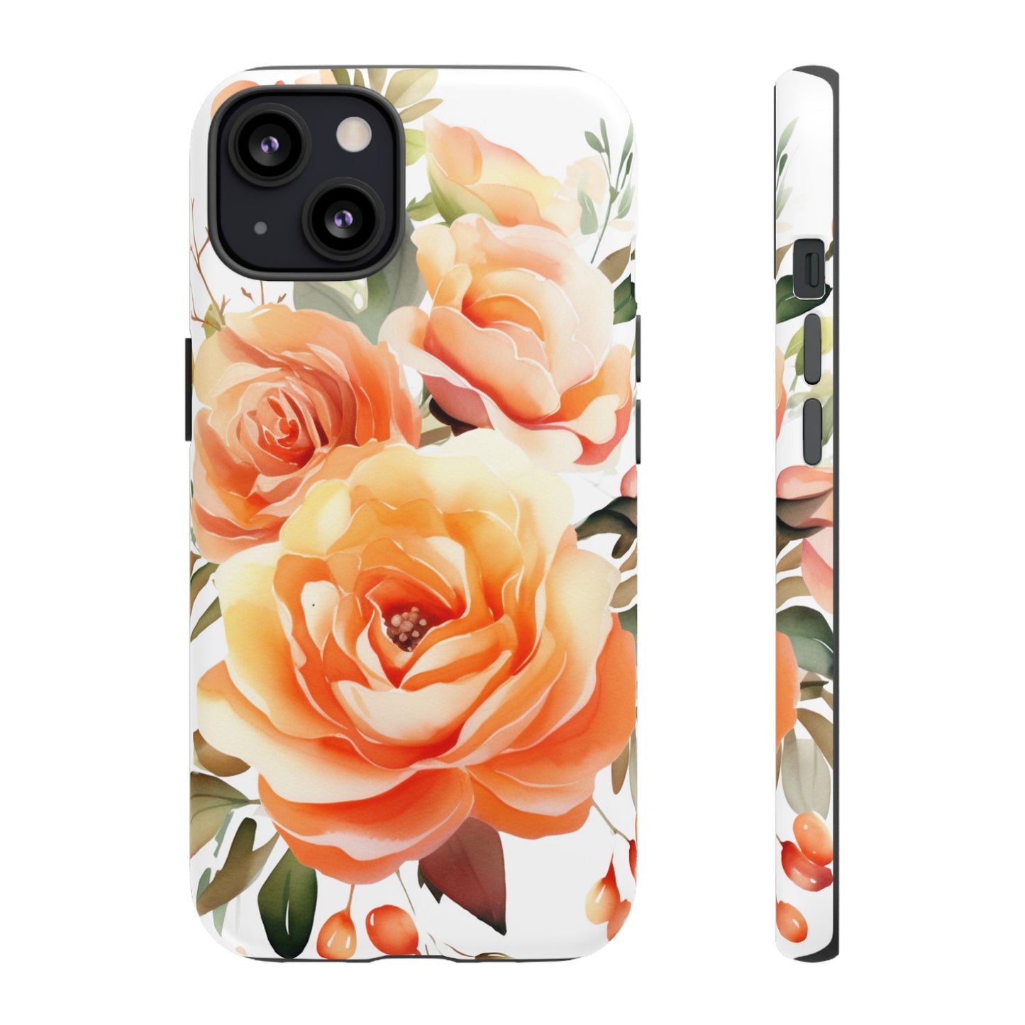 Floral Peach Rose Tough Phone Case — Protective Botanical iPhone Cover