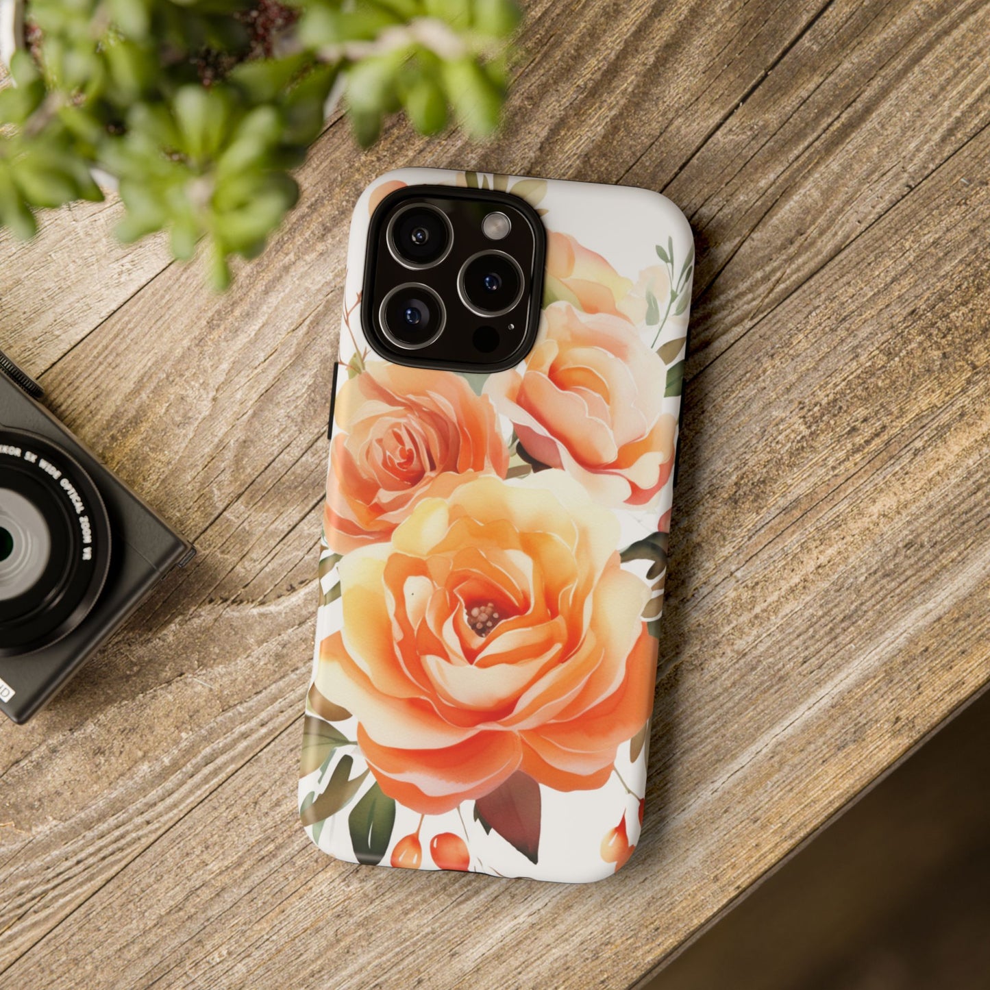 Floral Peach Rose Tough Phone Case — Protective Botanical iPhone Cover