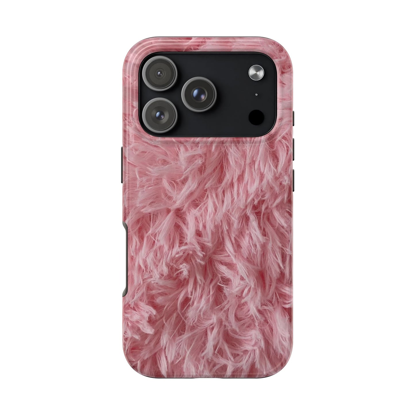 Pink Faux Fur Tough Phone Case — Plush Protective iPhone Cover