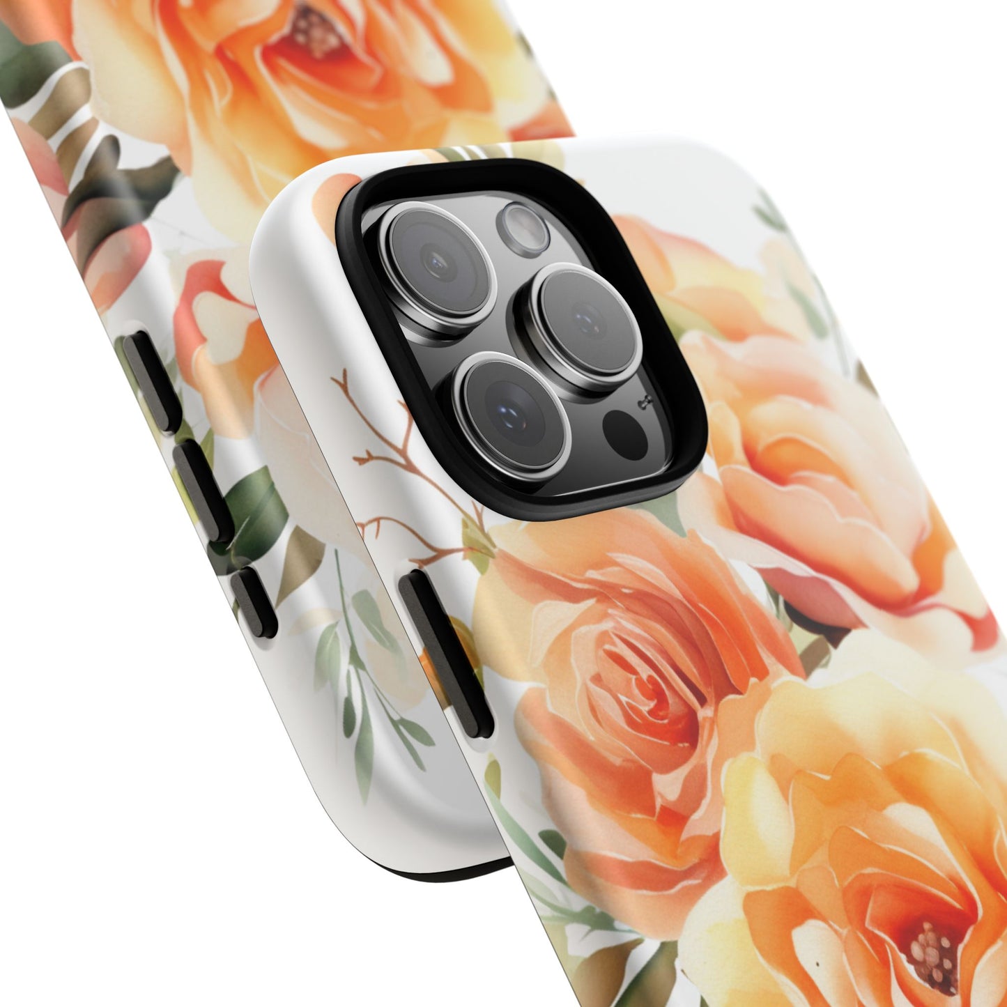 Floral Peach Rose Tough Phone Case — Protective Botanical iPhone Cover