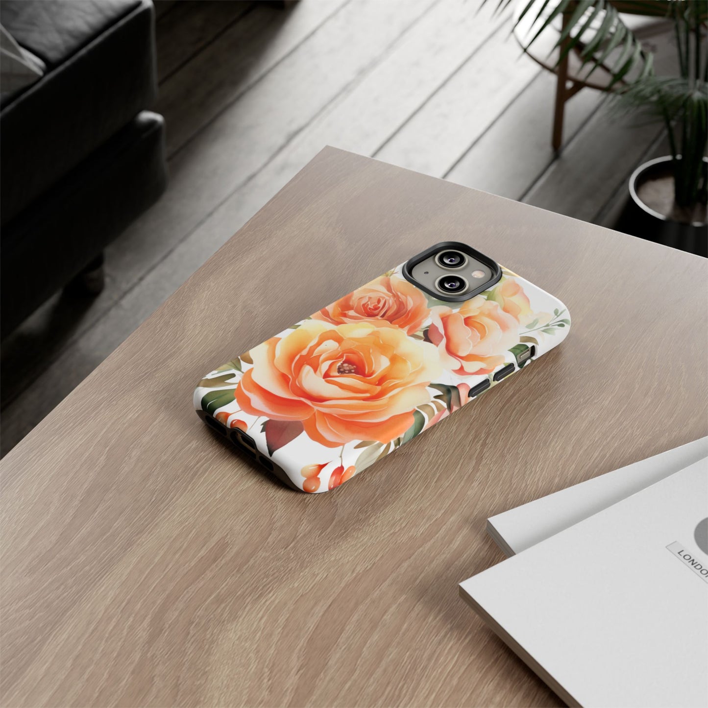 Floral Peach Rose Tough Phone Case — Protective Botanical iPhone Cover