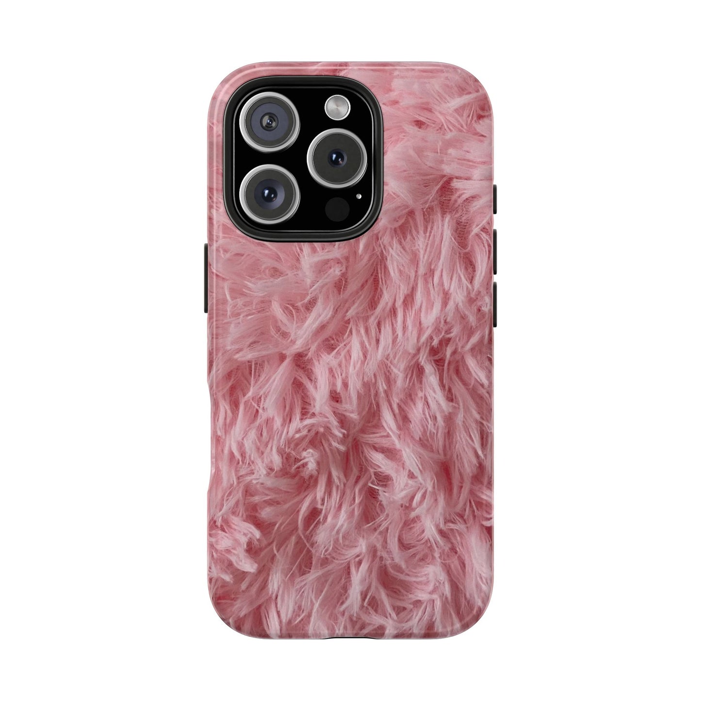 Pink Faux Fur Tough Phone Case — Plush Protective iPhone Cover
