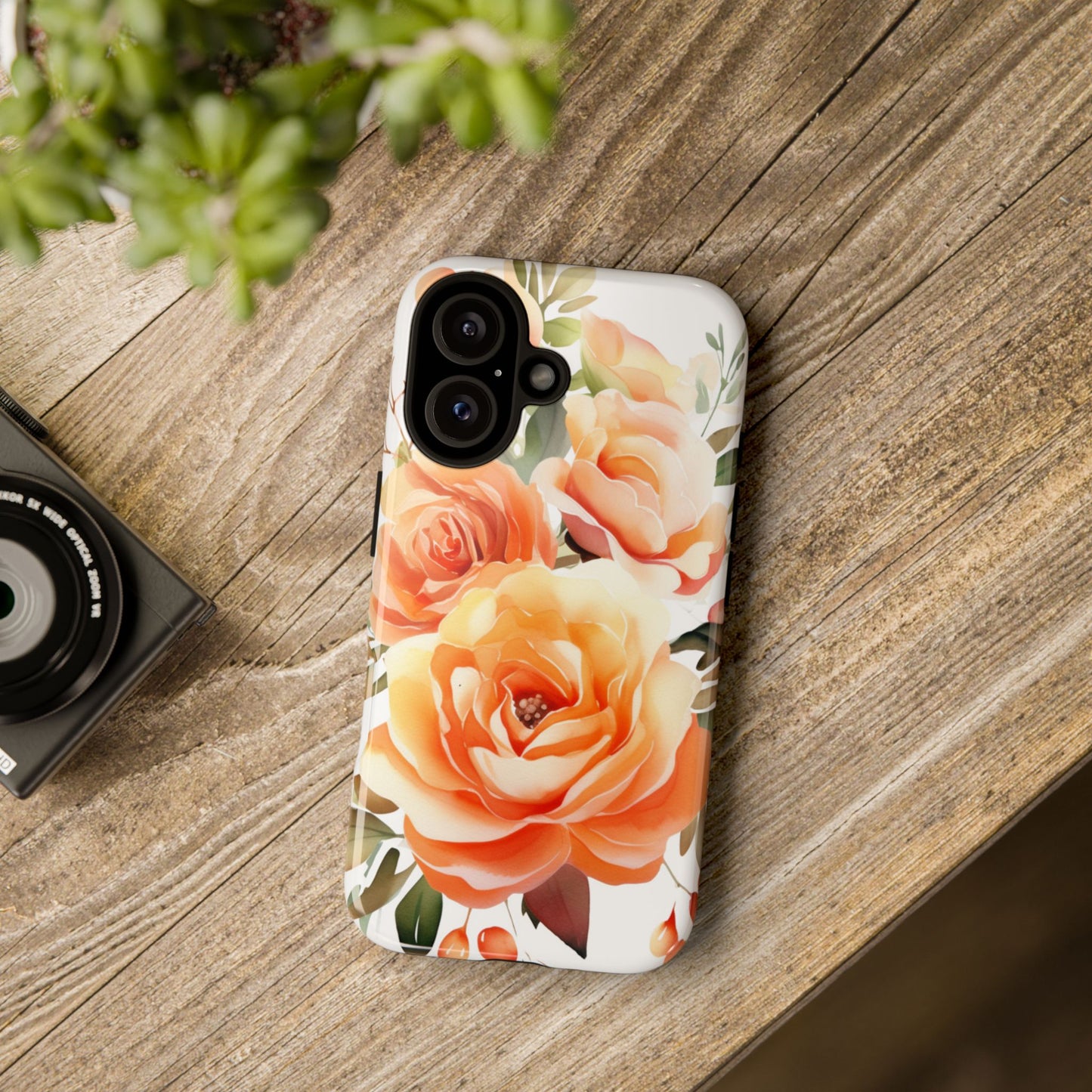 Floral Peach Rose Tough Phone Case — Protective Botanical iPhone Cover