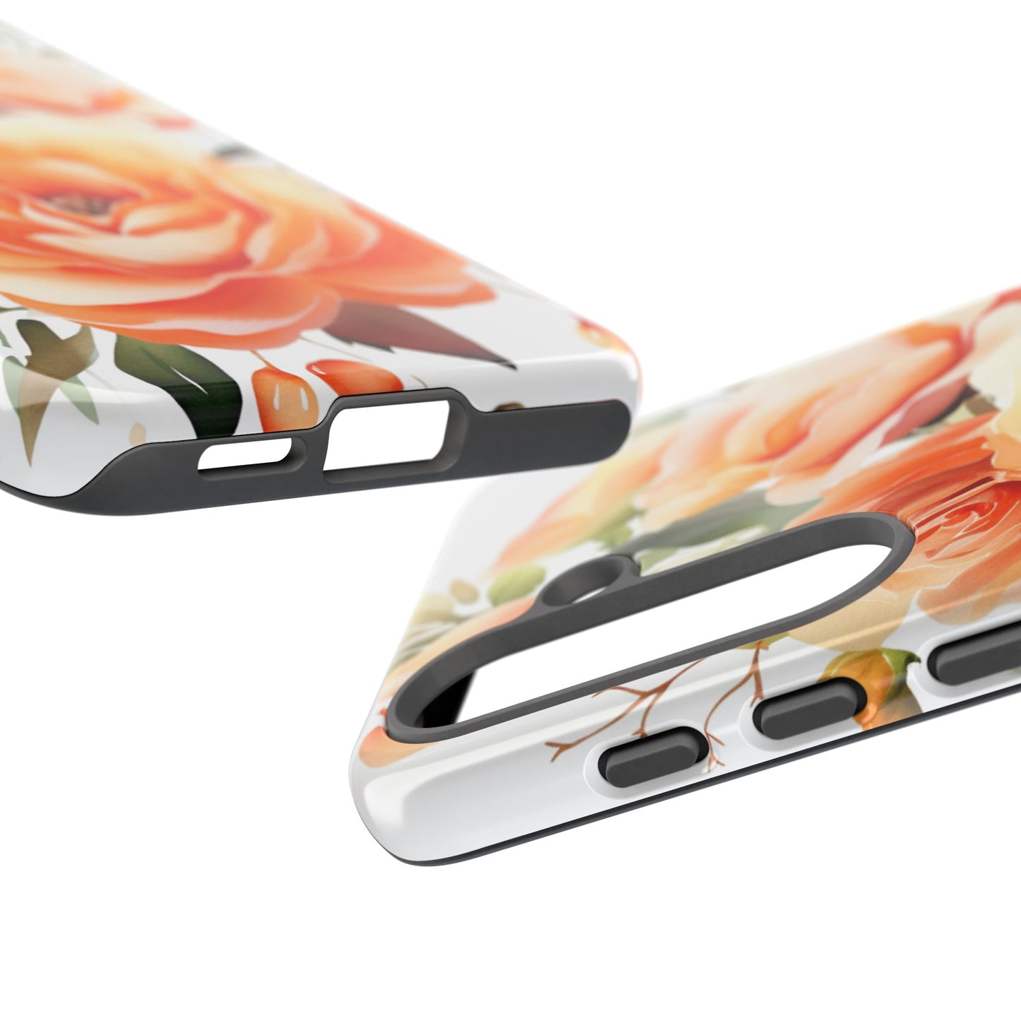 Floral Peach Rose Tough Phone Case — Protective Botanical iPhone Cover