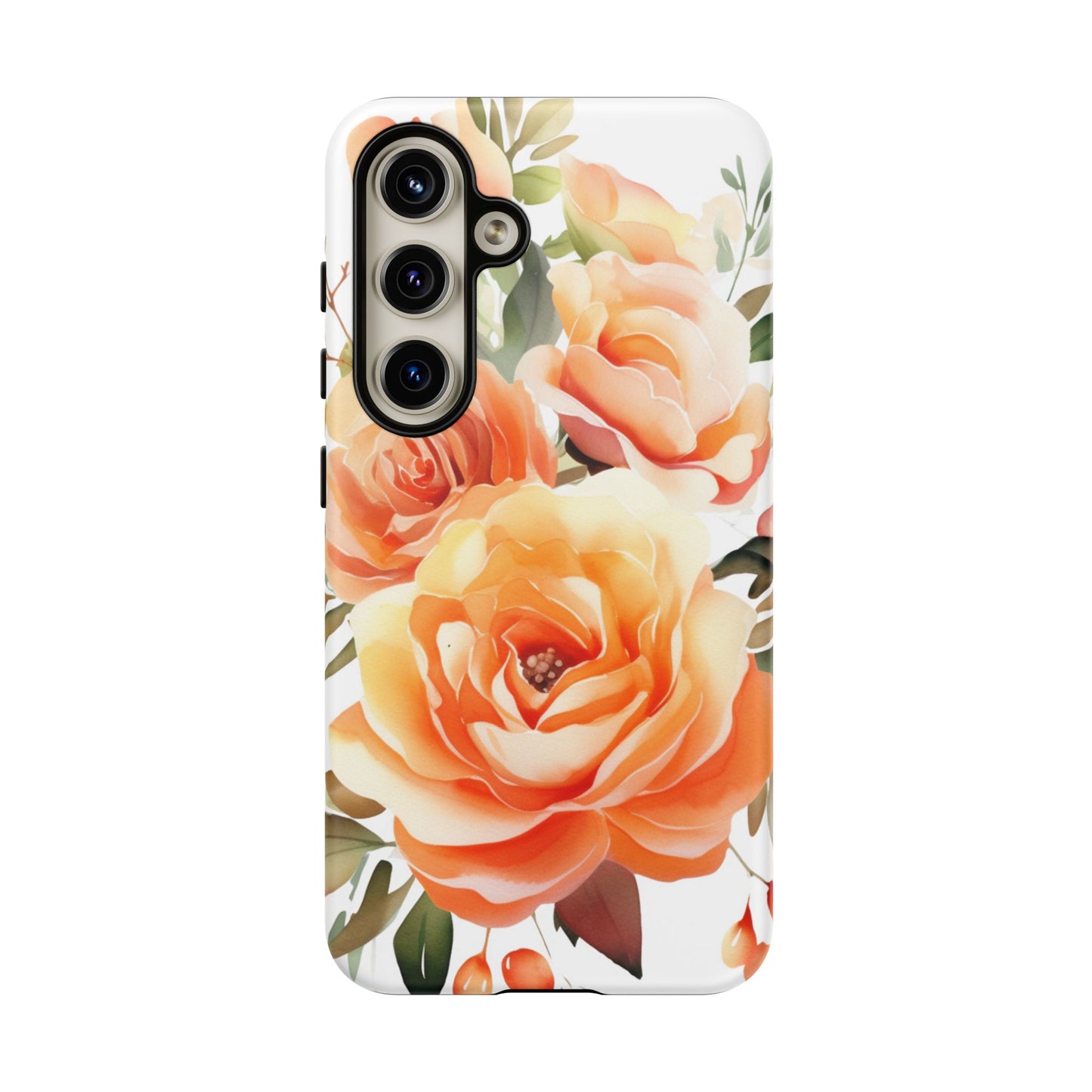 Floral Peach Rose Tough Phone Case — Protective Botanical iPhone Cover