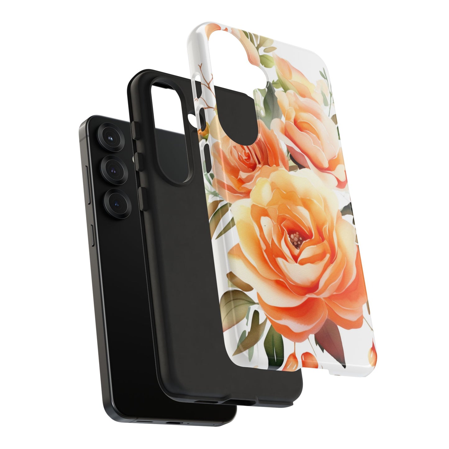 Floral Peach Rose Tough Phone Case — Protective Botanical iPhone Cover