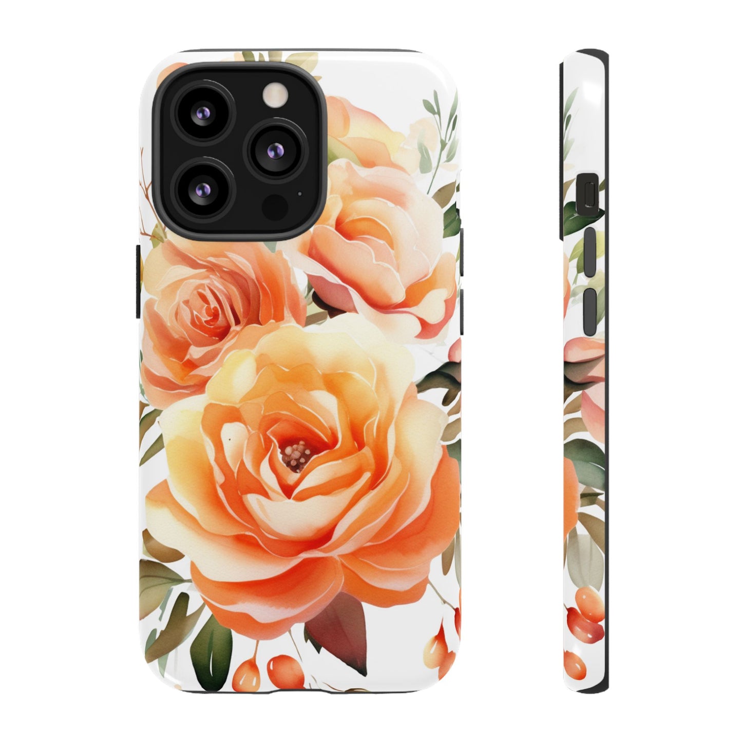 Floral Peach Rose Tough Phone Case — Protective Botanical iPhone Cover