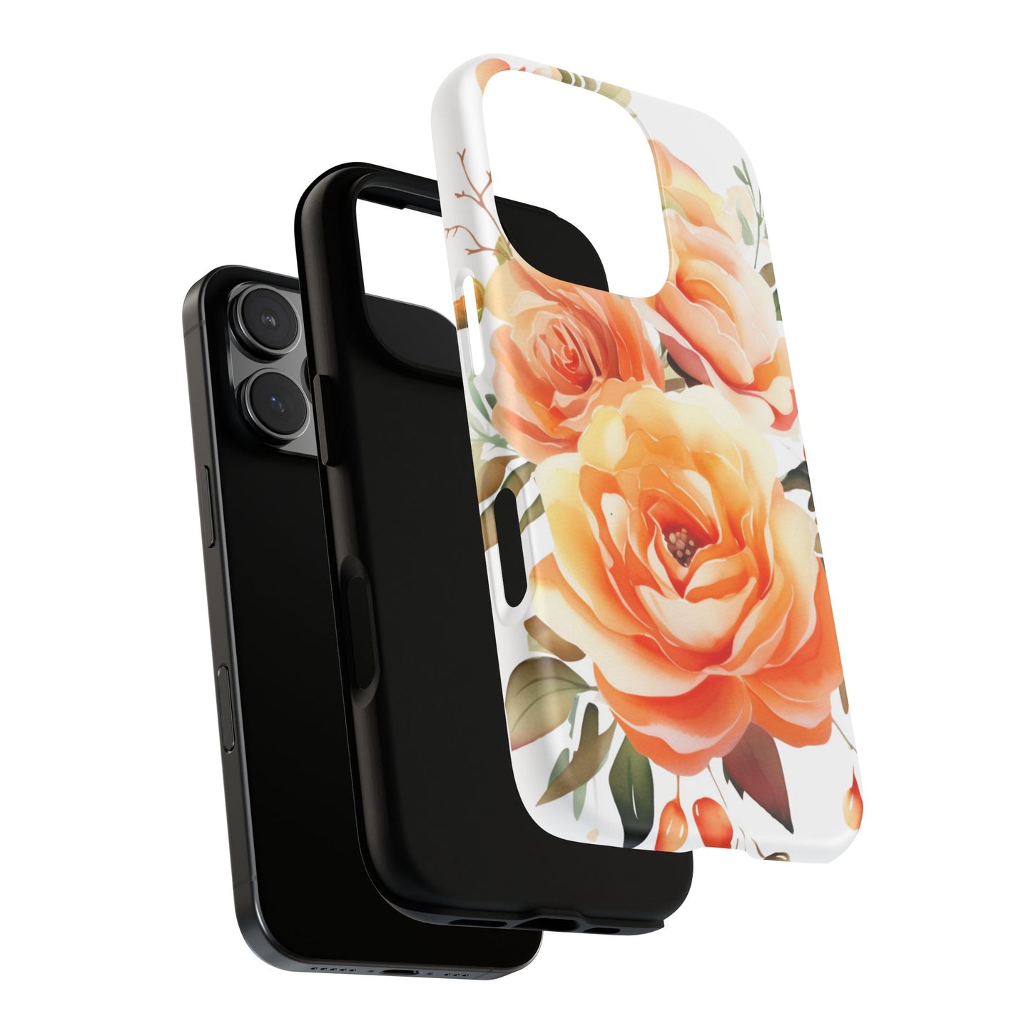 Floral Peach Rose Tough Phone Case — Protective Botanical iPhone Cover