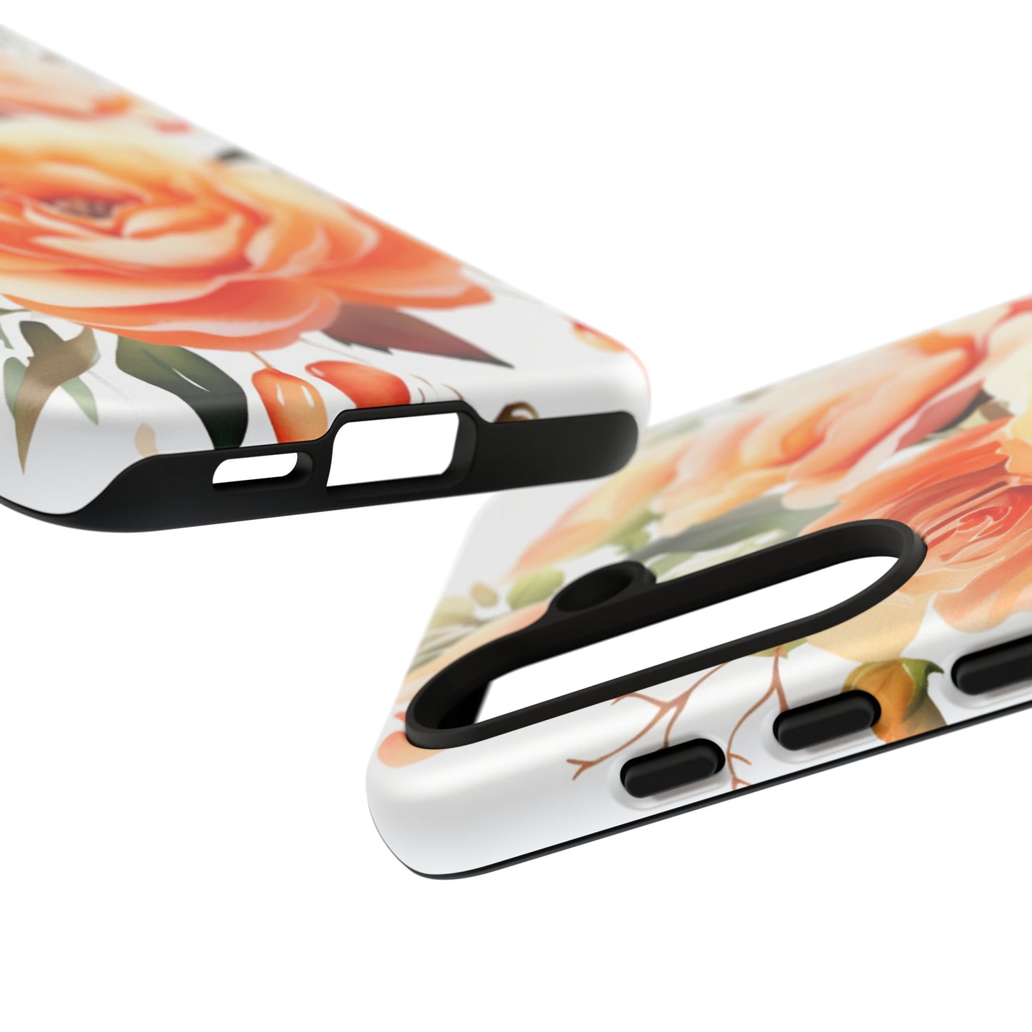 Floral Peach Rose Tough Phone Case — Protective Botanical iPhone Cover