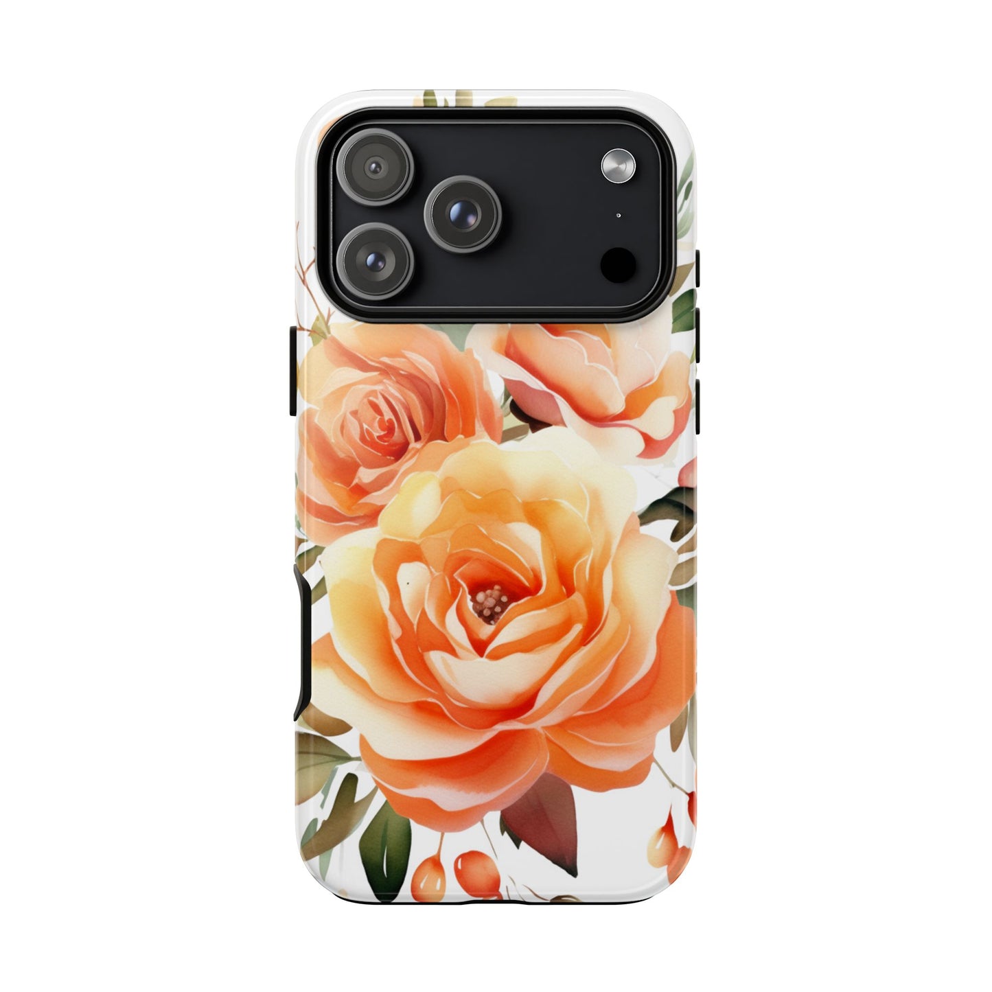 Floral Peach Rose Tough Phone Case — Protective Botanical iPhone Cover