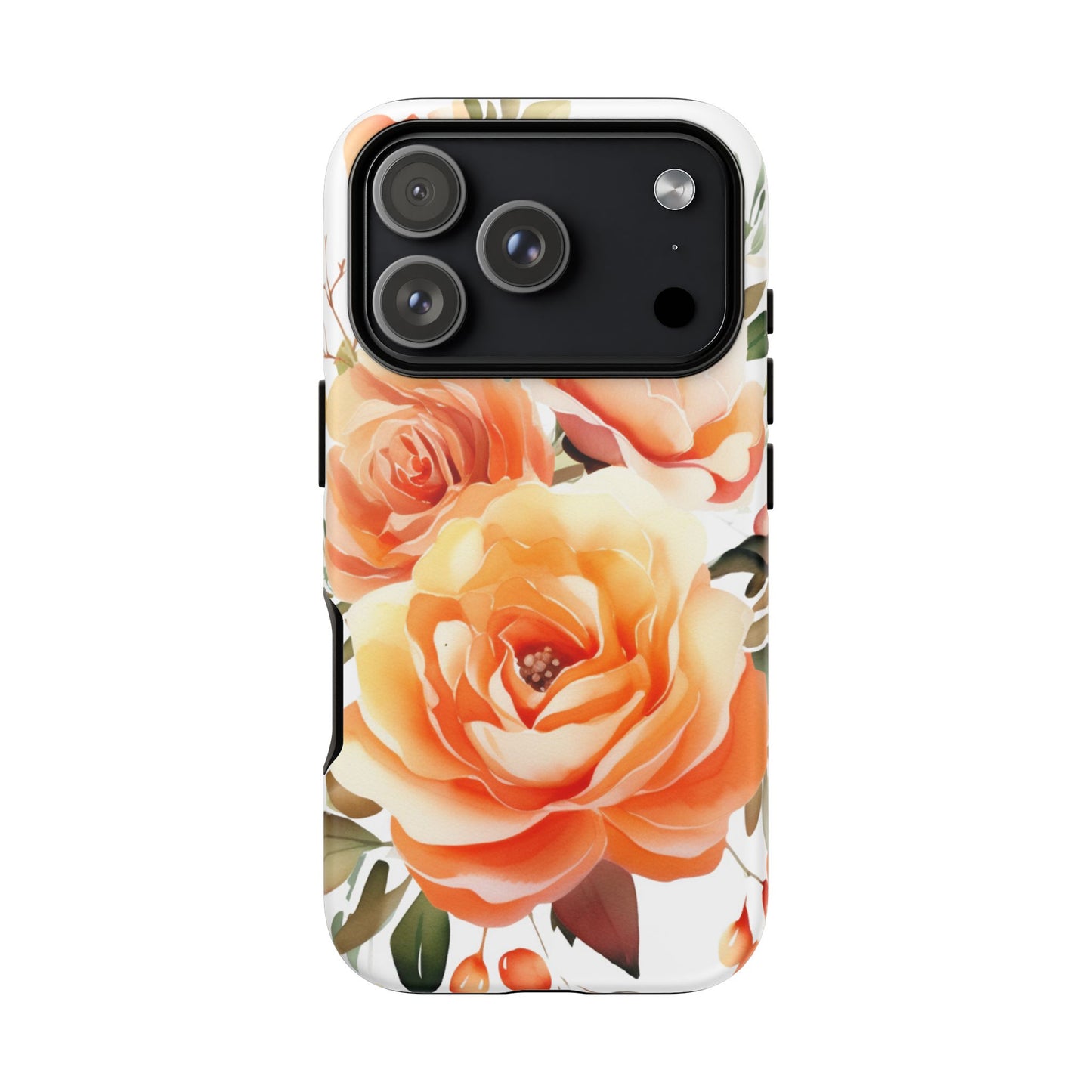 Floral Peach Rose Tough Phone Case — Protective Botanical iPhone Cover