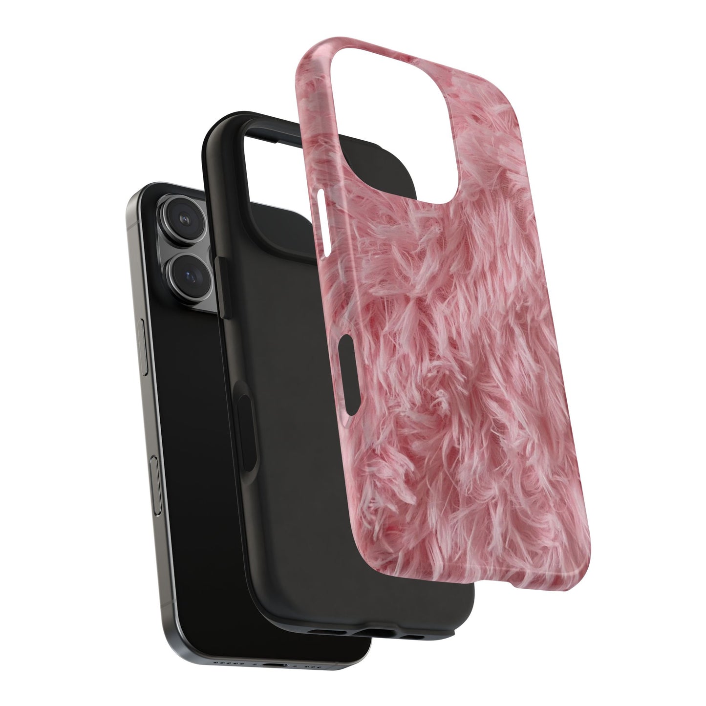 Pink Faux Fur Tough Phone Case — Plush Protective iPhone Cover