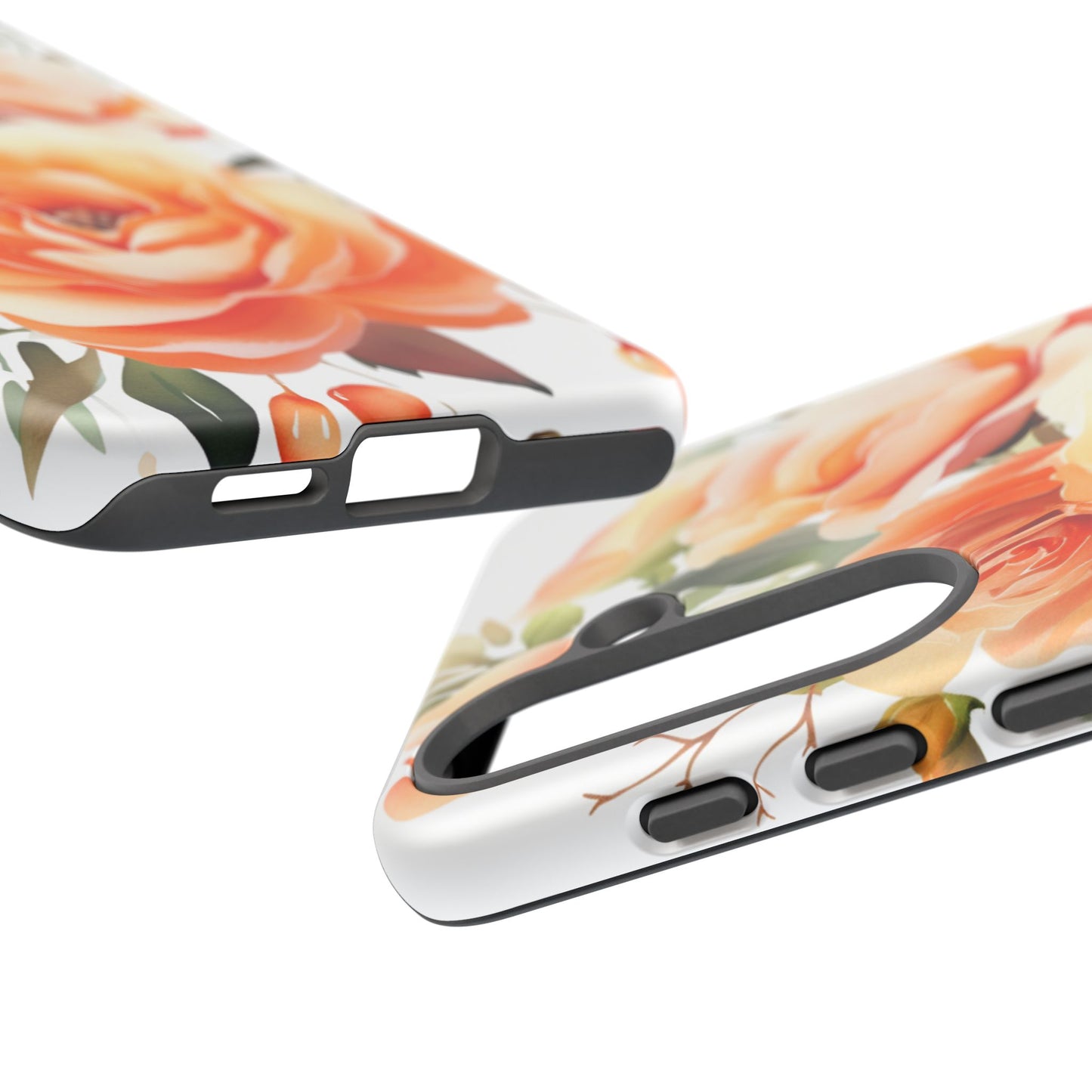 Floral Peach Rose Tough Phone Case — Protective Botanical iPhone Cover
