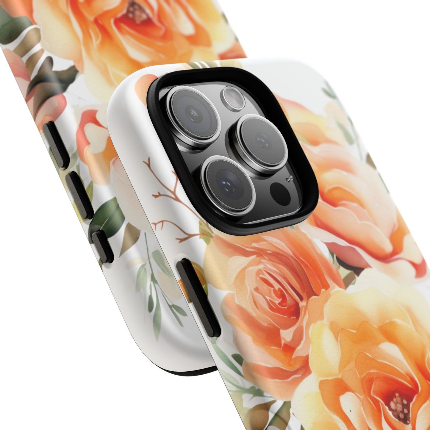 Floral Peach Rose Tough Phone Case — Protective Botanical iPhone Cover