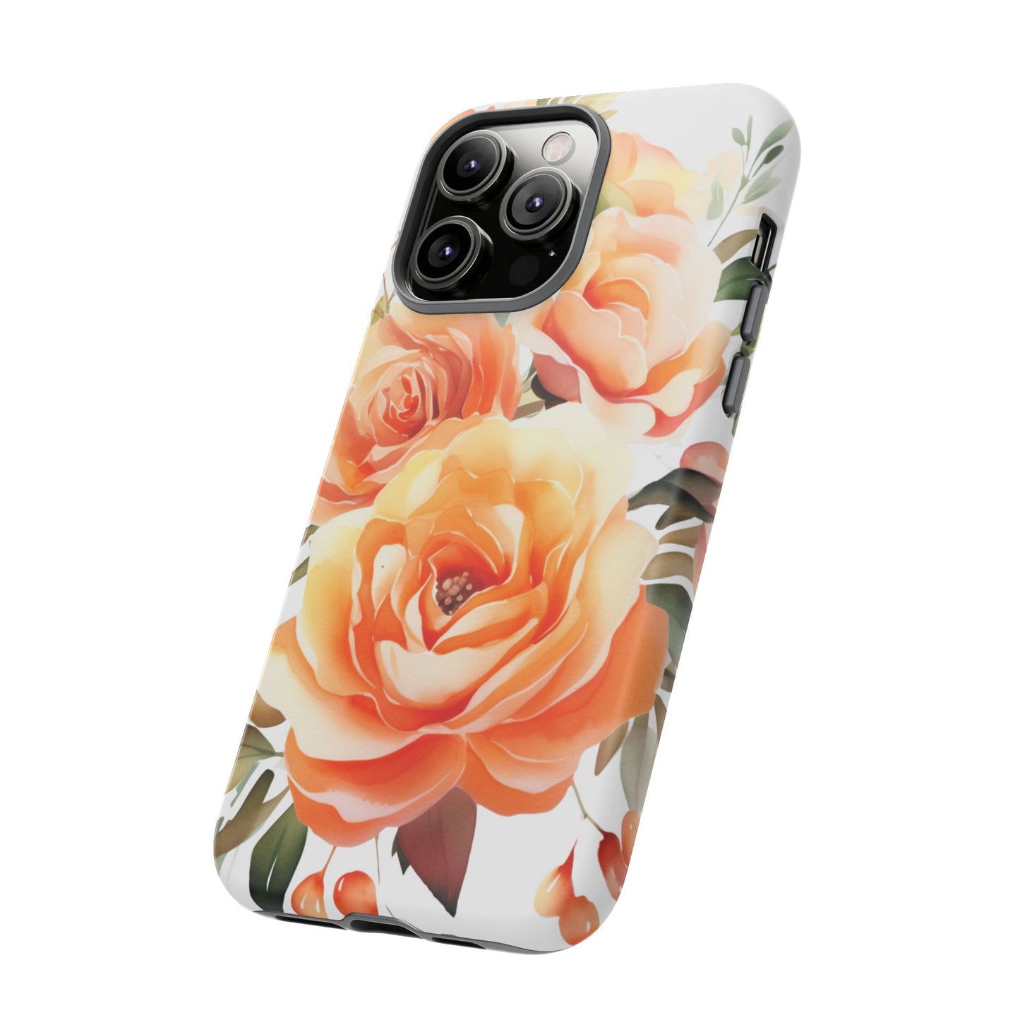 Floral Peach Rose Tough Phone Case — Protective Botanical iPhone Cover