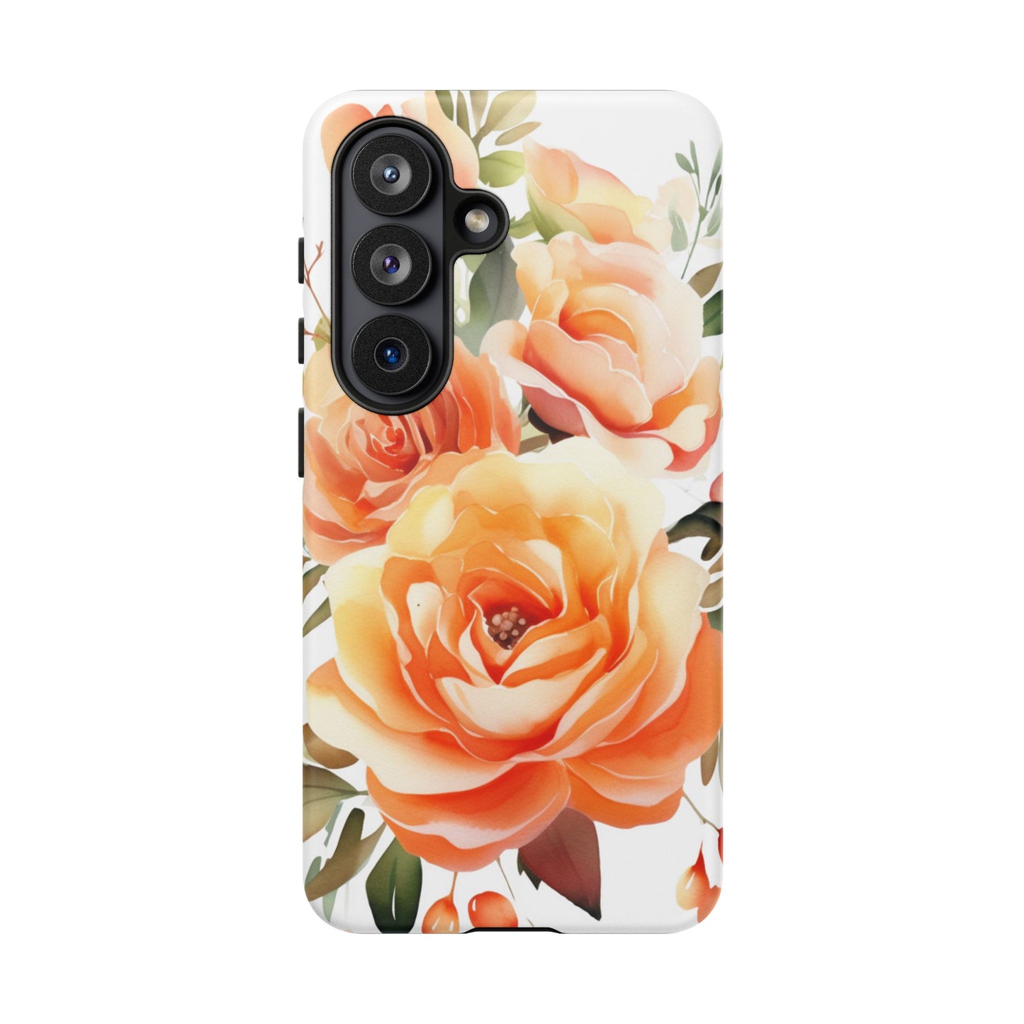 Floral Peach Rose Tough Phone Case — Protective Botanical iPhone Cover