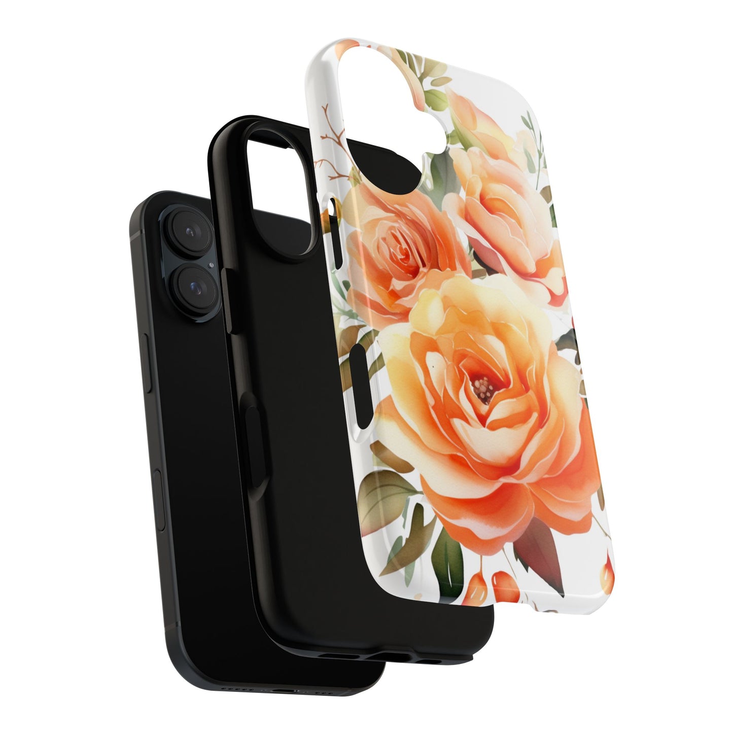 Floral Peach Rose Tough Phone Case — Protective Botanical iPhone Cover